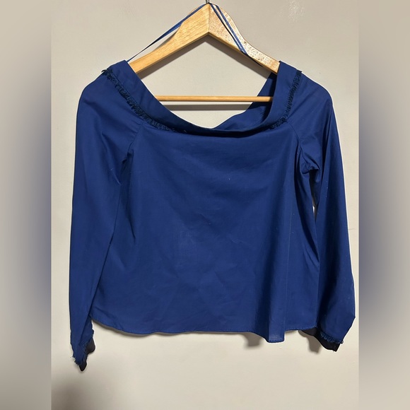 Zara blue cotton poplin split open back off the shoulder blouse top S - Picture 3 of 7